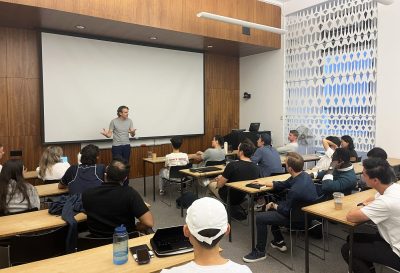 Herman giving a seminar to a group of students at Columbia University.