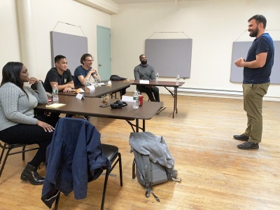 Group public speaking class practice