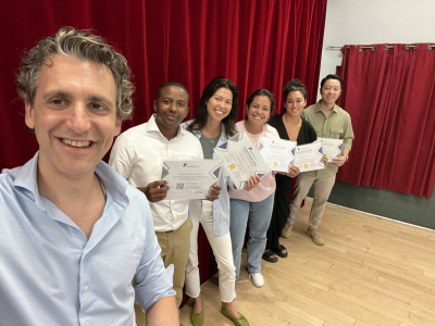 Group public speaking practice session